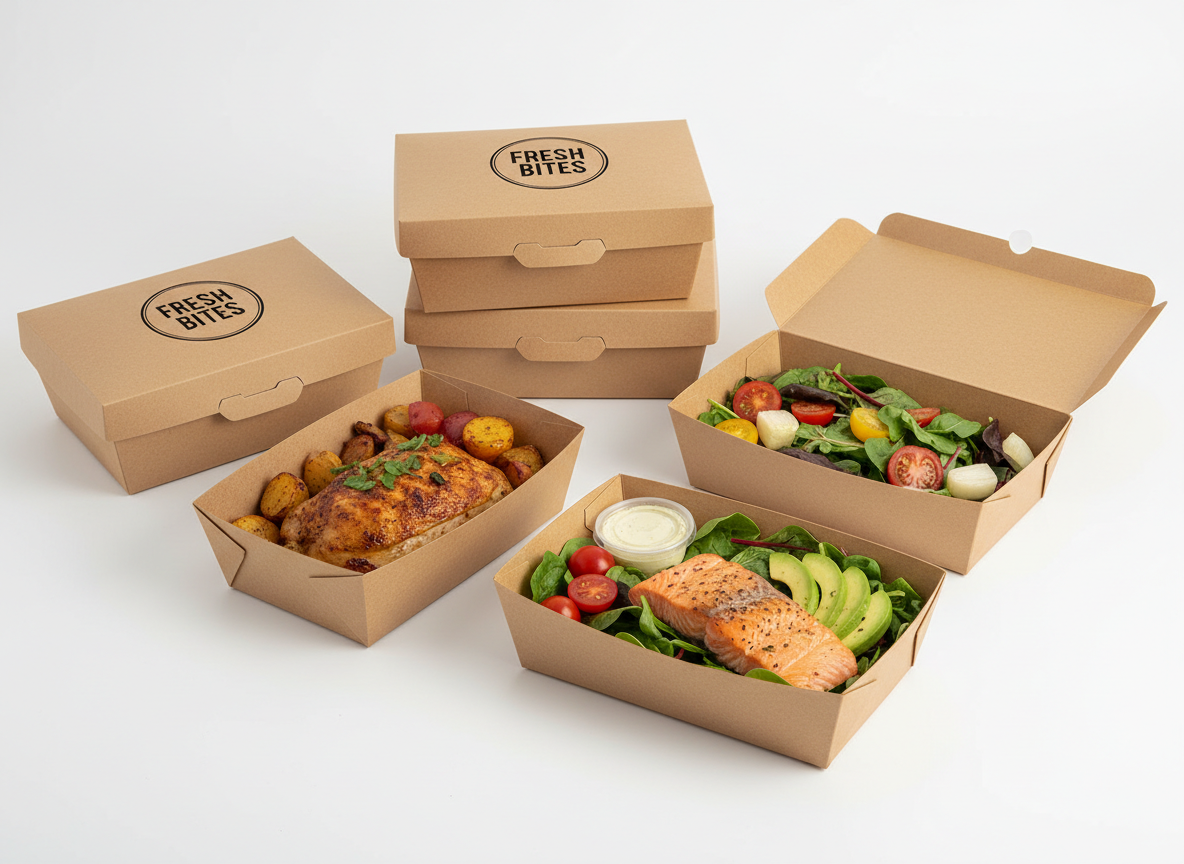 Sturdy to-go food boxes with secure lids and custom logo printing
