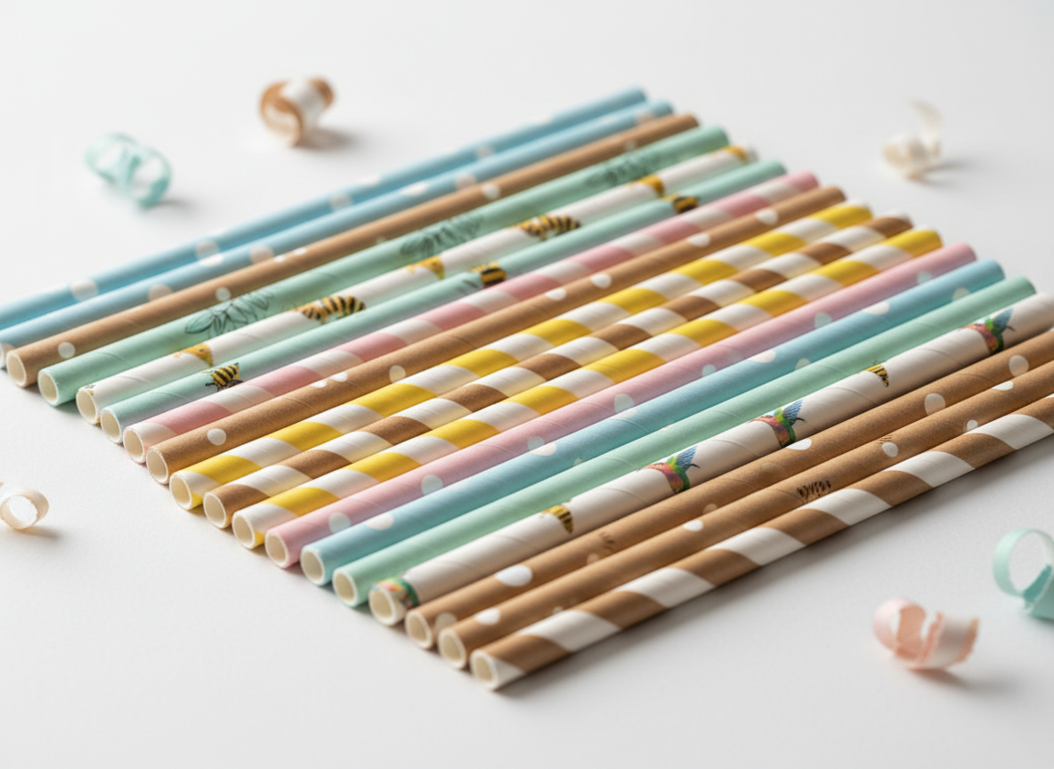 Eco-friendly paper straws in plain and custom-printed variants